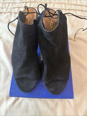 Aquazzura Black Suede Peep-Toe Lace-Up Mules